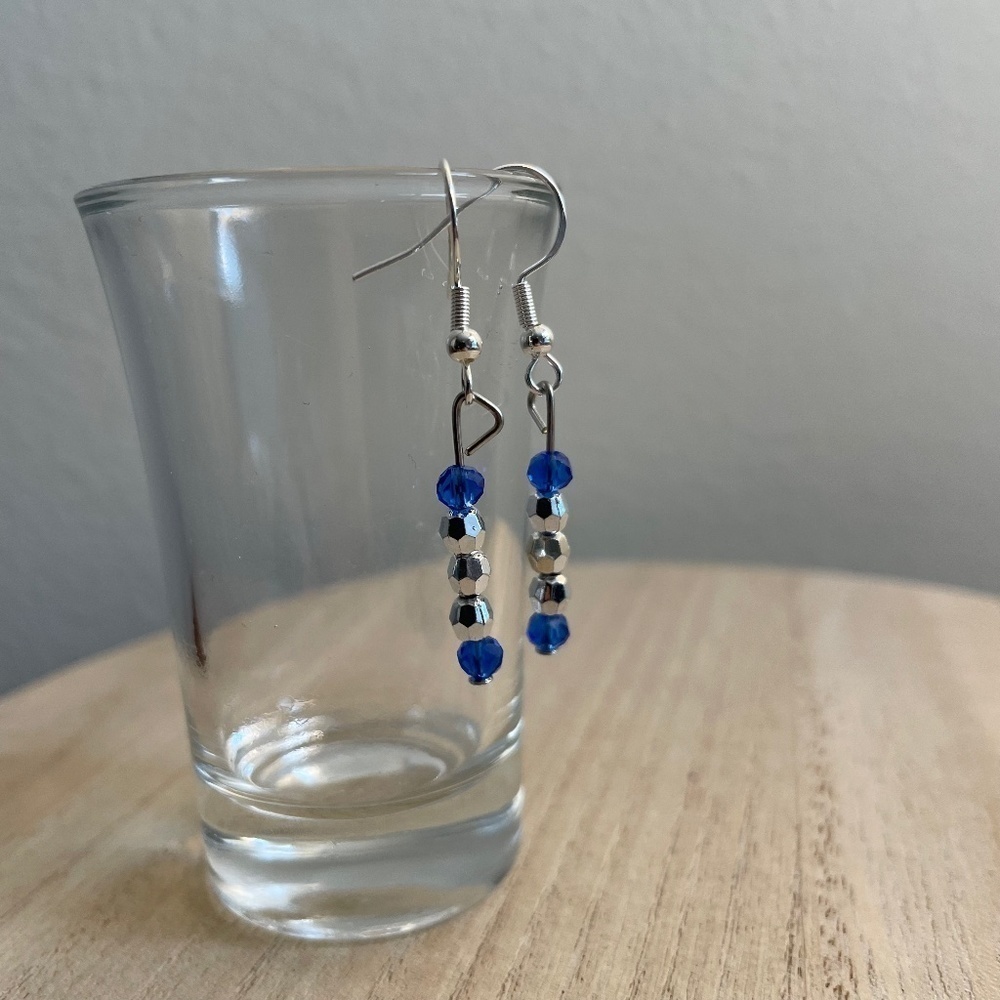 Silver Blue Beaded Earrings
